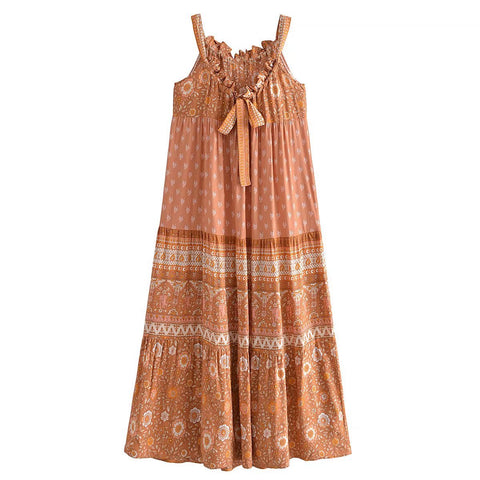 Resort Wear Strapless Rayon Cotton Floral Print Maxi Hippie Dress