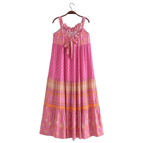 Resort Wear Strapless Rayon Cotton Floral Print Maxi Hippie Dress