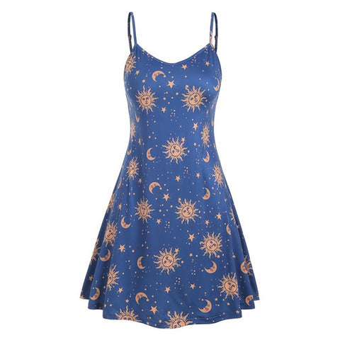 Dresses Sexy Spaghetti Straps Camisole Elegant Sun Moon Print