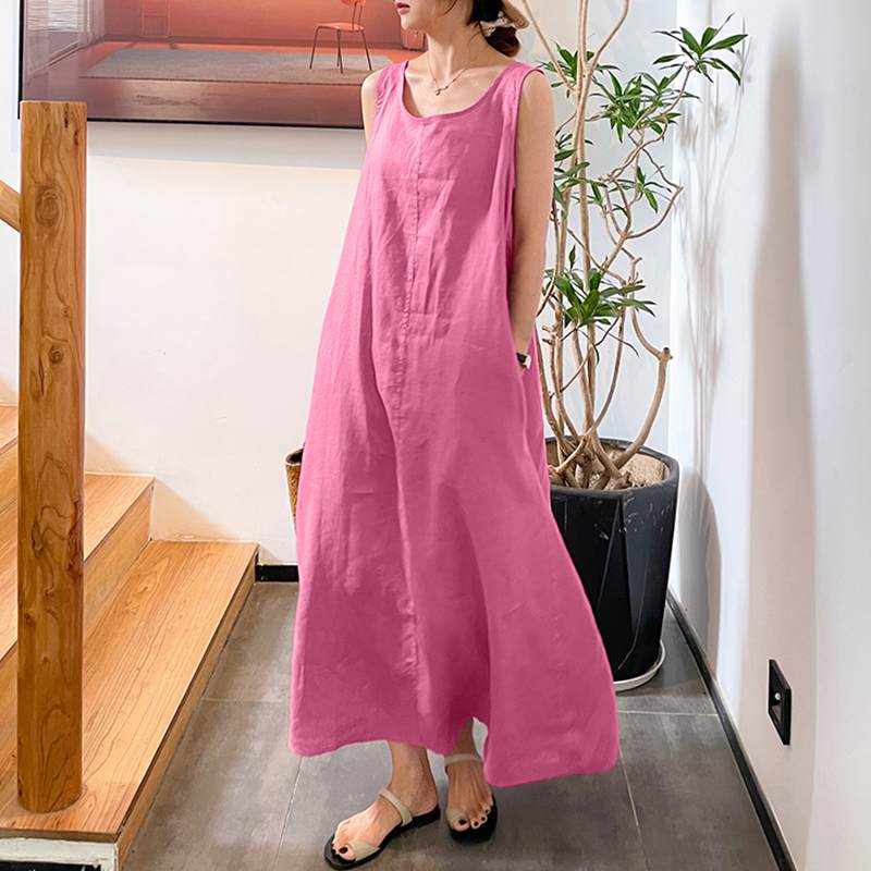 Mid-calf Dress Sleeveless Casual Party Solid A-line Sundress