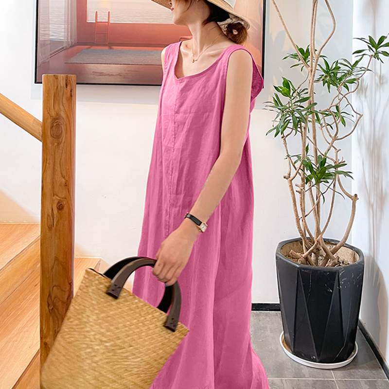 Mid-calf Dress Sleeveless Casual Party Solid A-line Sundress