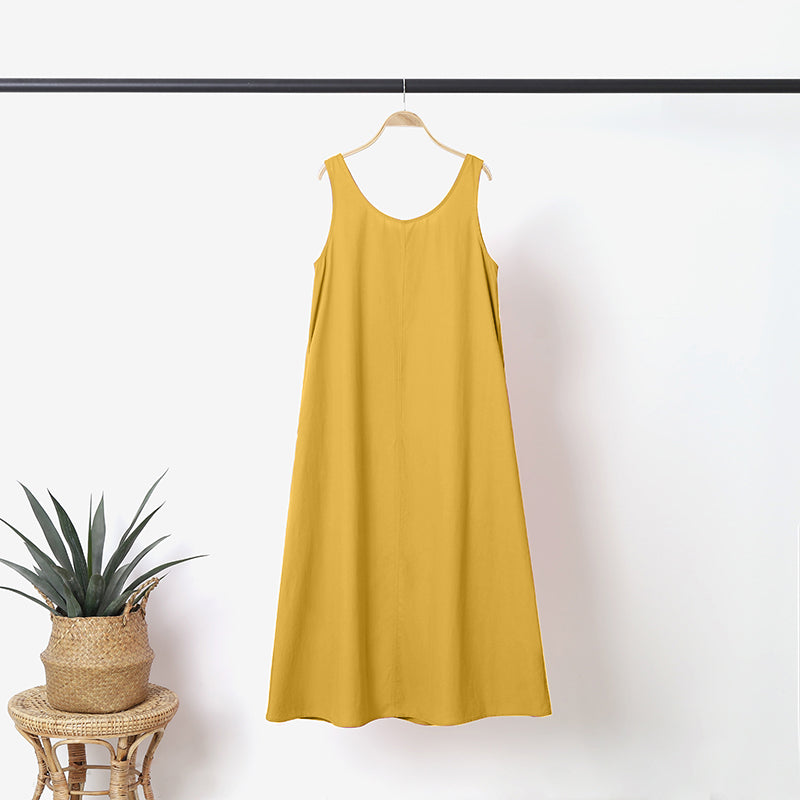 Mid-calf Dress Sleeveless Casual Party Solid A-line Sundress