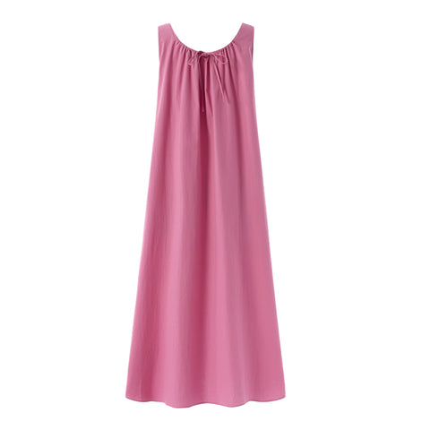 Mid-calf Dress Sleeveless Casual Party Solid A-line Sundress