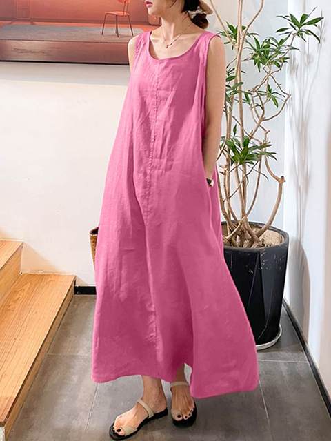 Mid-calf Dress Sleeveless Casual Party Solid A-line Sundress