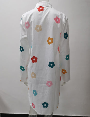 Shirt Dress Casual Print Button Long Sleeve Loose Beach Dresses