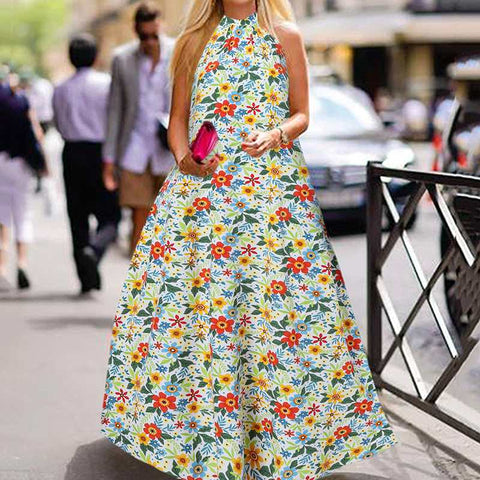 Floral Printed Sleeveless Sexy Halter Sundress Casual Baggy