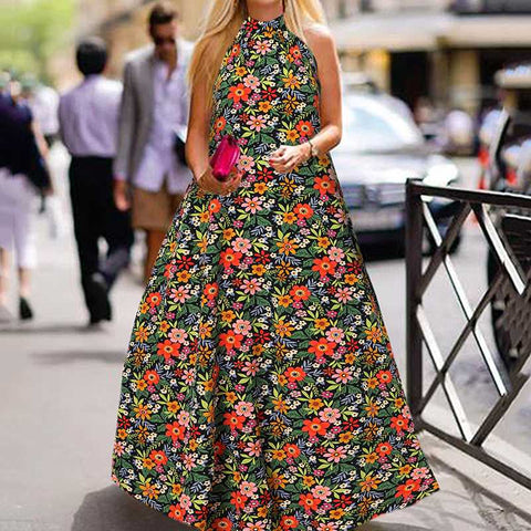 Floral Printed Sleeveless Sexy Halter Sundress Casual Baggy
