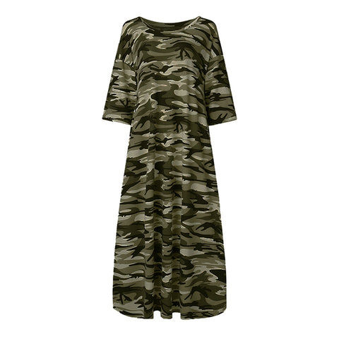 Camouflage Sundress Printed Party Dress Casual Short Sleeve Long