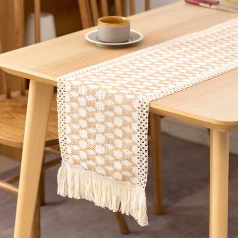 Linen Tassel Table Runner Using Embroidery Technology Tablecloth