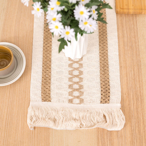 Linen Tassel Table Runner Using Embroidery Technology Tablecloth