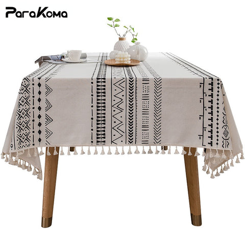 Tablecloth Cotton and Linen Fabric Rectangular Tassel Waterproof and Oilproof