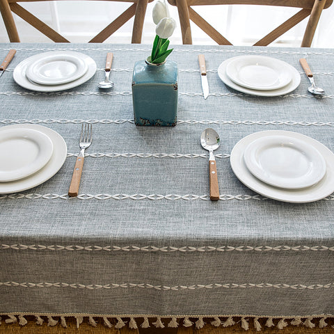 Nordic Linen Tablecloth with Tassel Waterproof Thicken Rectangular