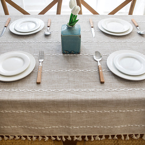 Nordic Linen Tablecloth with Tassel Waterproof Thicken Rectangular