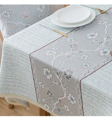 cotton Linen thick Table cloth with flag white lace selvage flower