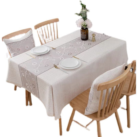 cotton Linen thick Table cloth with flag white lace selvage flower