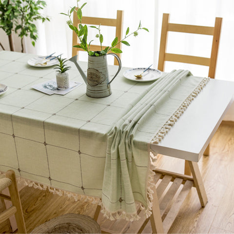 Large Grid Cotton Linen Tablecloth Cloth