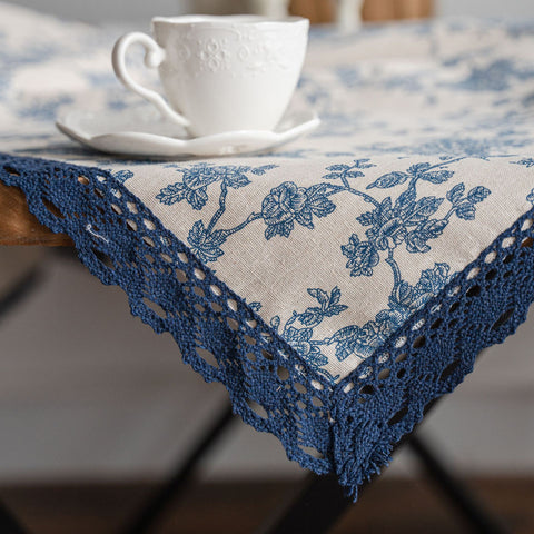 Linen Cotton Tablecloth With Lace Pastoral Rectangular