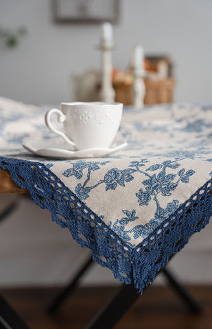 Linen Cotton Tablecloth With Lace Pastoral Rectangular